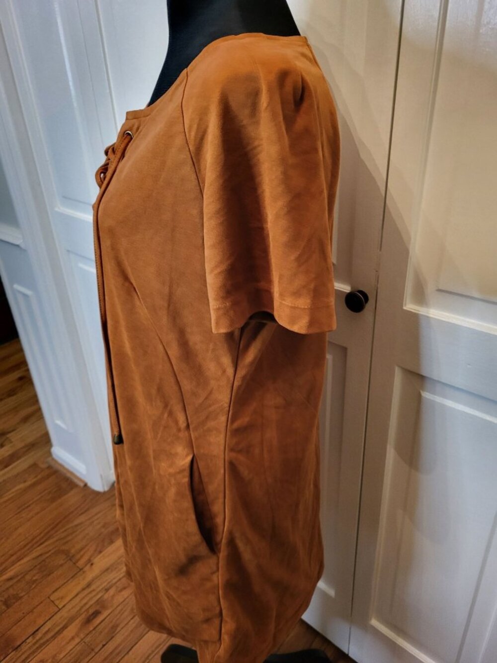 Patrons of Peace Brown Faux Suede Mini Dress Lace Up L Boho Hippie Festival - Picture 6 of 7